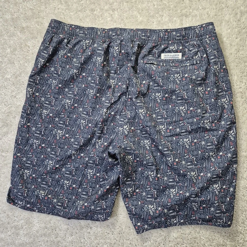 FAIR HARBOR Mens Anchor Swim Trunks Mens 3XL Blue Nautical Lined Surf Swim New